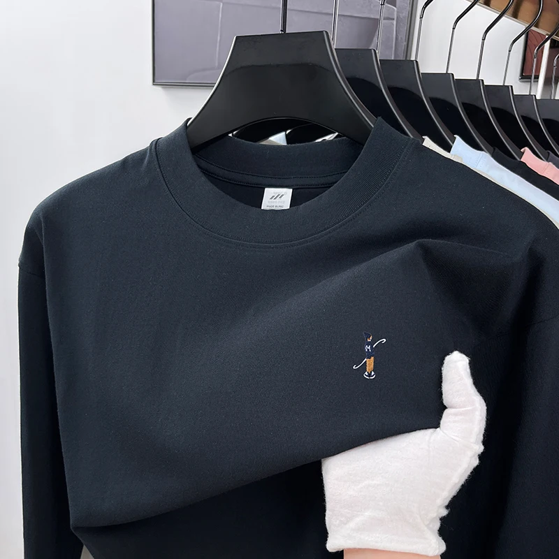 مصمم رجل طويل الأكمام تي شيرت 100% القطن الصدر التطريز الكورية نمط الخريف جديد الشباب حيوية الترفيه مقنعين كم طويل #6