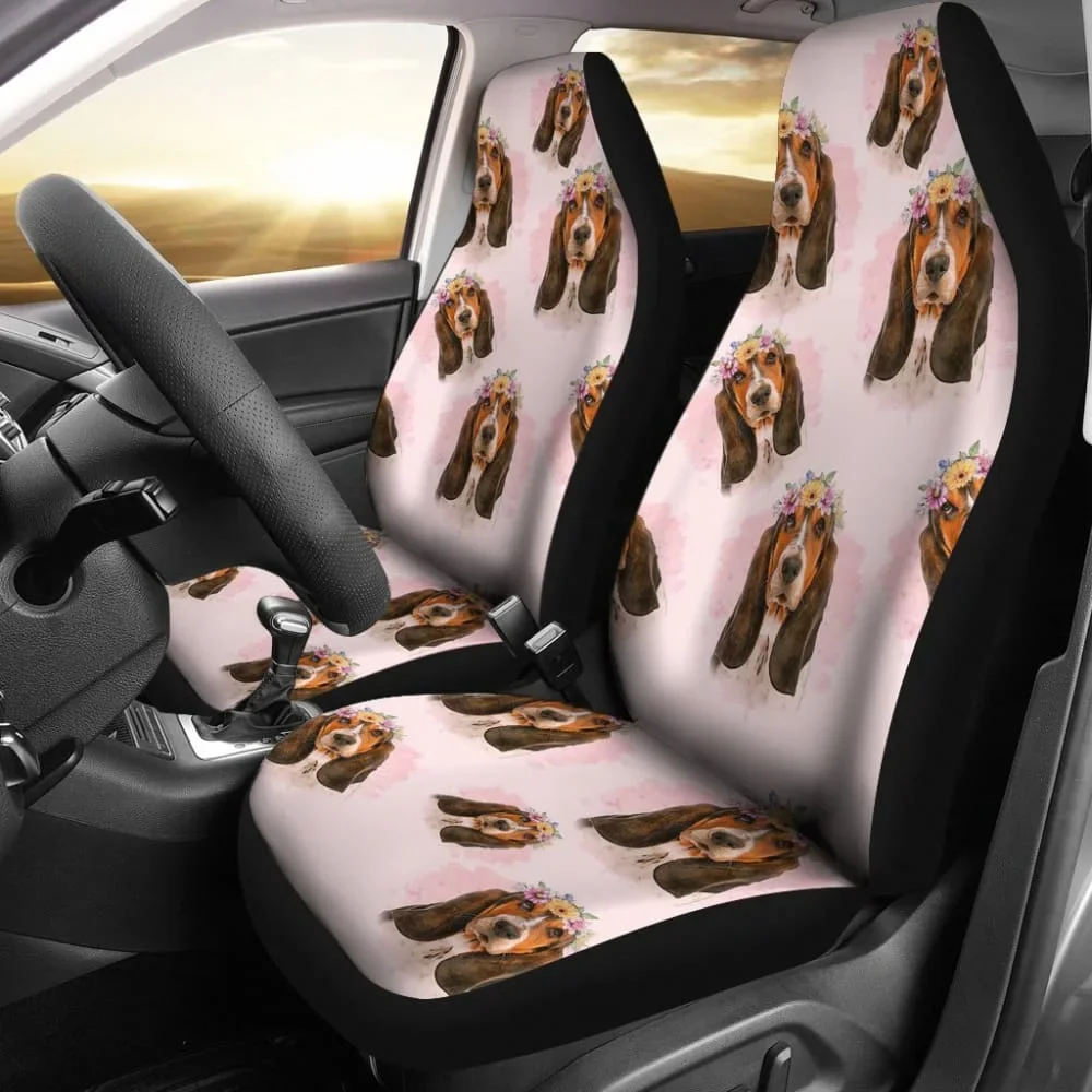 Basset Hound Dog Print Car Seat Covers 210402,Pack of 2 Universal Front Seat Protective Cover