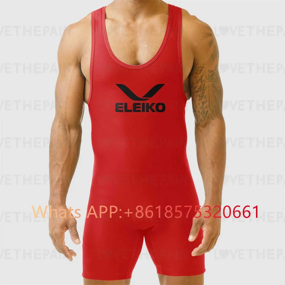 ELEIKO Mens Wrestling Singlet Suit Iron New GYM Bodysuit Sleeveless Triathlon Weightlifting Leotard PowerLifting Fitness Wear