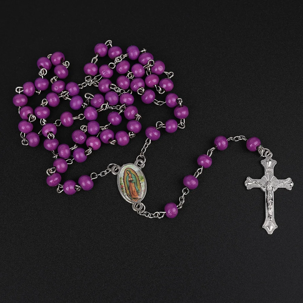 6MM Weiße Holz-Rosenkranzkette für Frauen, katholischer religiöser Kruzifix-Kreuzanhänger, lange Perlenkette, Herren-Gebetsschmuck, Geschenk – Detail 7