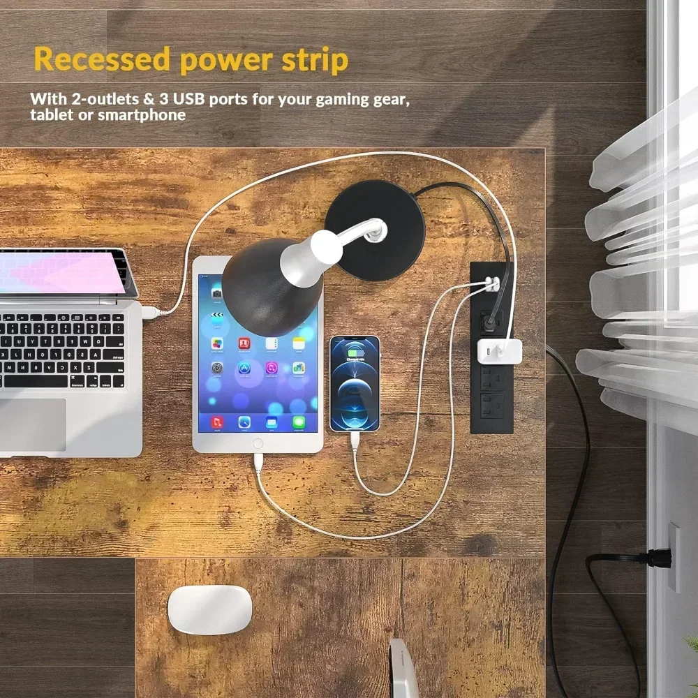 2 Person Home Office Gaming Desk L Shaped Computer Desk With Magic Portable 4 Power Outlets and USB Charging Ports Table