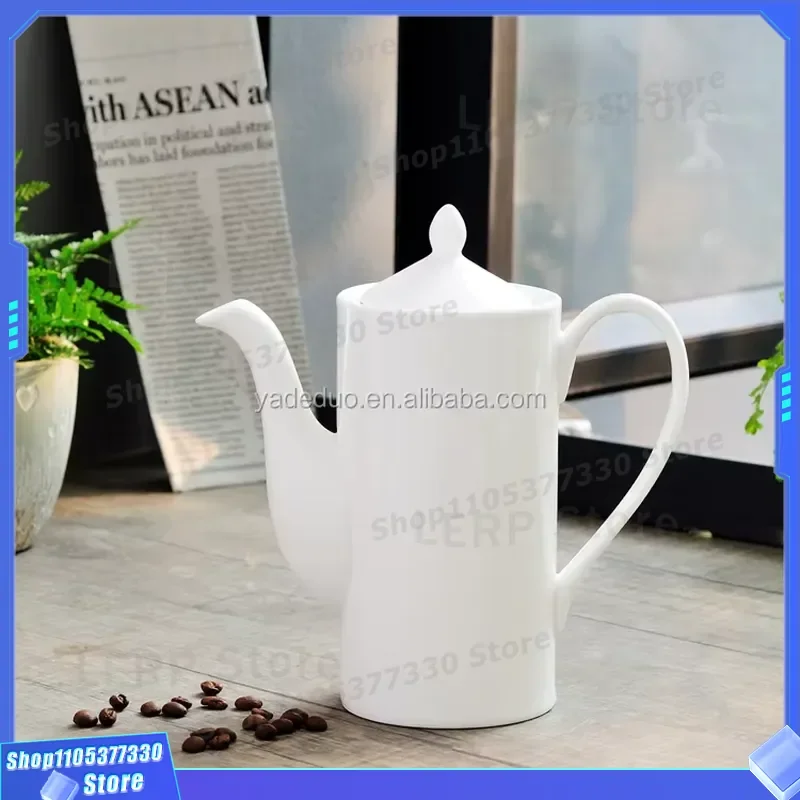750ml White Ceramic Teapot Plain Porcelain Kettle for Hotel Restaurant Custom Logo Design Simple Style Tea Pot Wholesale