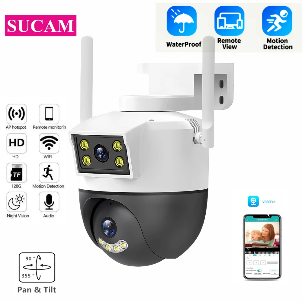 

V380 Pro 720P 1MP WIFI Camera Dual-Lens Motion Detection CCTV Camera Smart Home Outdoor Wifi Surveillance Camera Two Way Audio