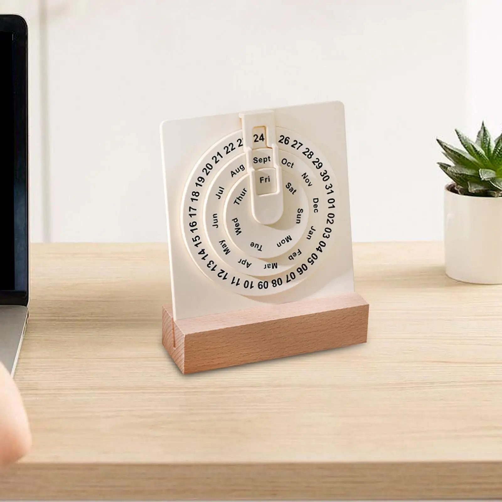 Wooden Circular Perpetual Calendar, Manual Rotatable disks Calendar