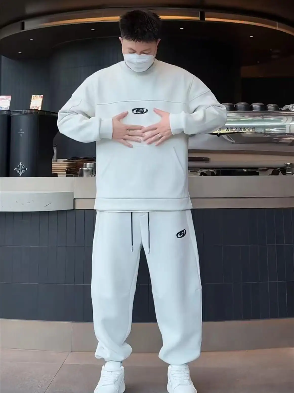 

Men's Autumn Winter Thiened Fce Lined Loose Casual Sportswear Set Hoodie Harlan Pants Two Piece Set Long Sve Cotton B...