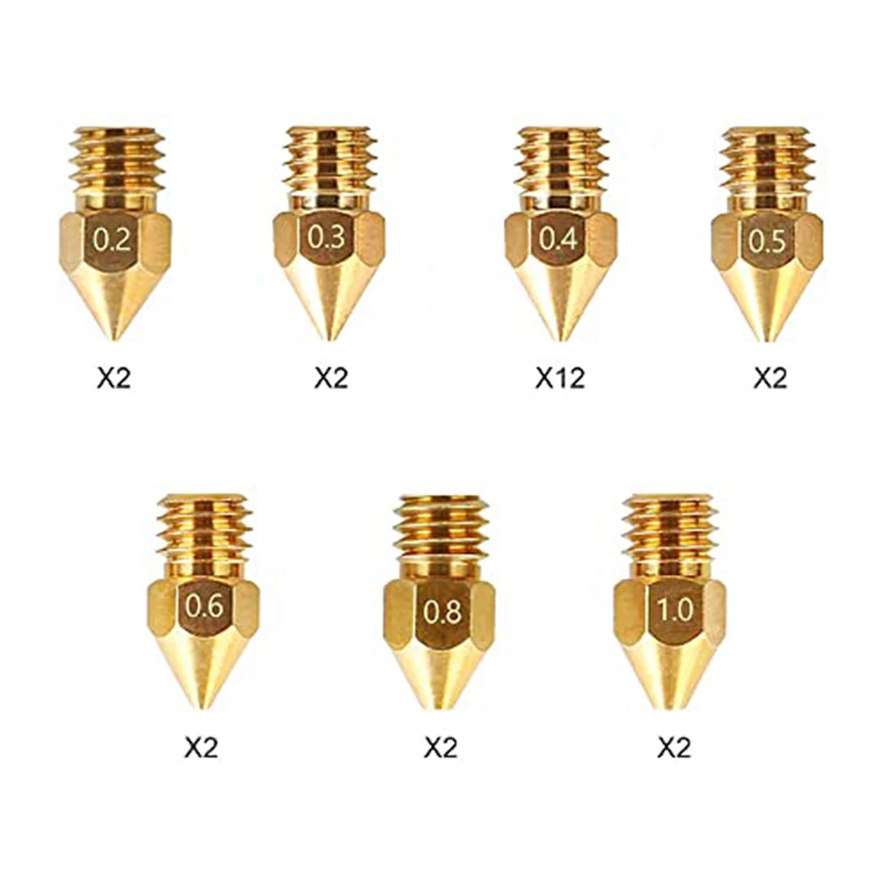 

24pcs For MK8 For 3D Printer Brass Nozzles In 7 Sizes Printer Nozzle Kit Power Tool Parts Thread M6