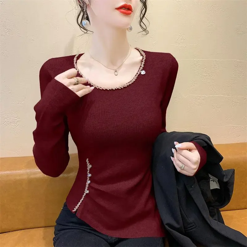 

2025 New Autumn Women's Sweater Design Slim Slim Nail Drill Fashion Women's Top