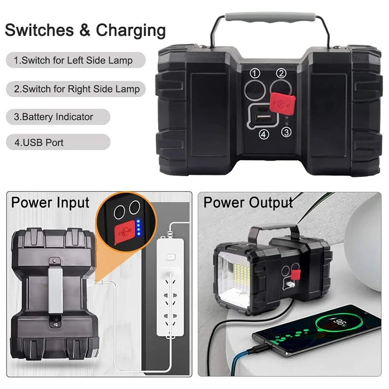 Double Head Powerful Handheld Fashlight XHP100 USB Rechargeable Floodling Light High Power Searchlight Outdoor Camping Hand Lamp - view 4