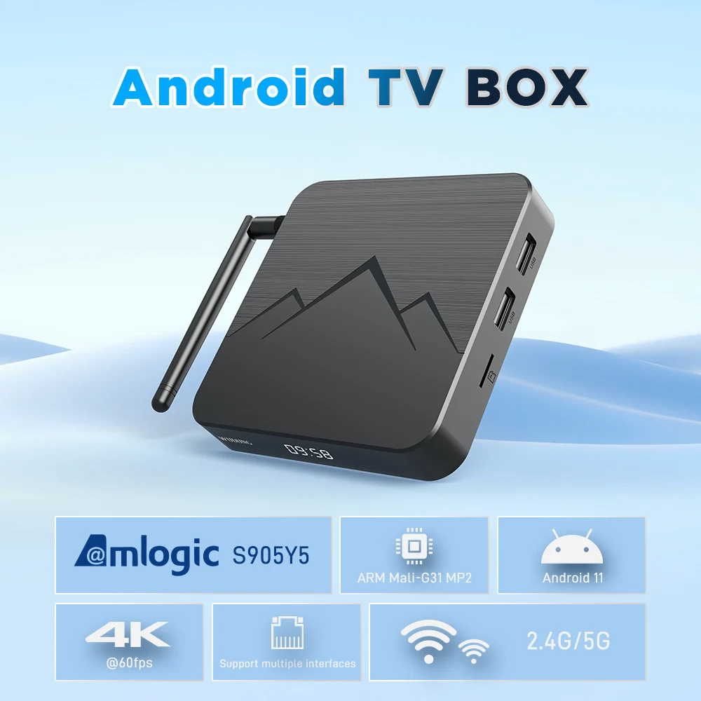 Android 14 WUDUNG WD05 AV1 Smart TV Box Amlogic S905Y5 4GB 32GB BT TVBOX 2,4G&5G Dual WLAN 6 4K HD Set-Top-Box Media Player