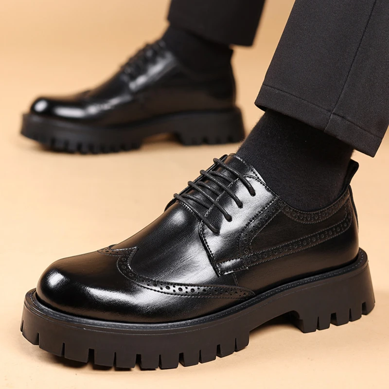 

Autumn Men Shoes Casual Thick-soled Heightening Leather Shoes Retro Work Shoes Business Youth Big-toe Shoes British Fashion Boot