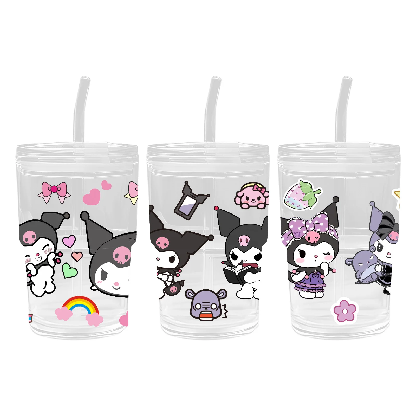 Sanrio Kuromi 16OZ UV DTF Cup Wraps Bottle Sticker for Glass Libbey Can Bottle Selfadhesive Washable Waterproof DIY Custom