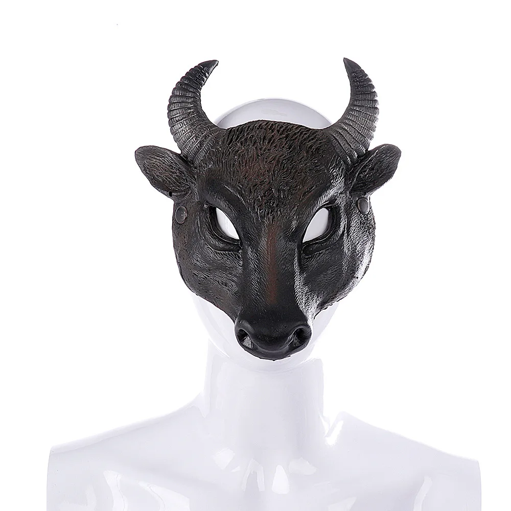 Ox Masks Black Buffalo Cosplay Halloween Masks PU Black Bull Half Face Mask Horror Animal Cosplay Mask Party Masque Accessories