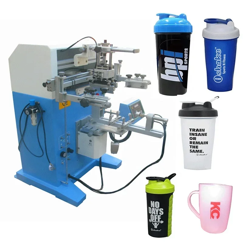 Pneumatic Cylindrical Screen Printers machine for wine bottle sports kettles printing