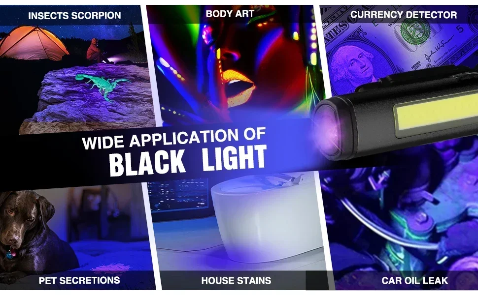 Powerful Mini LED Pen Flashlight 4 in 1 Multifunctional Rechargeable 365nm UV Light with Magnetism Work Repair Emergency Lantern