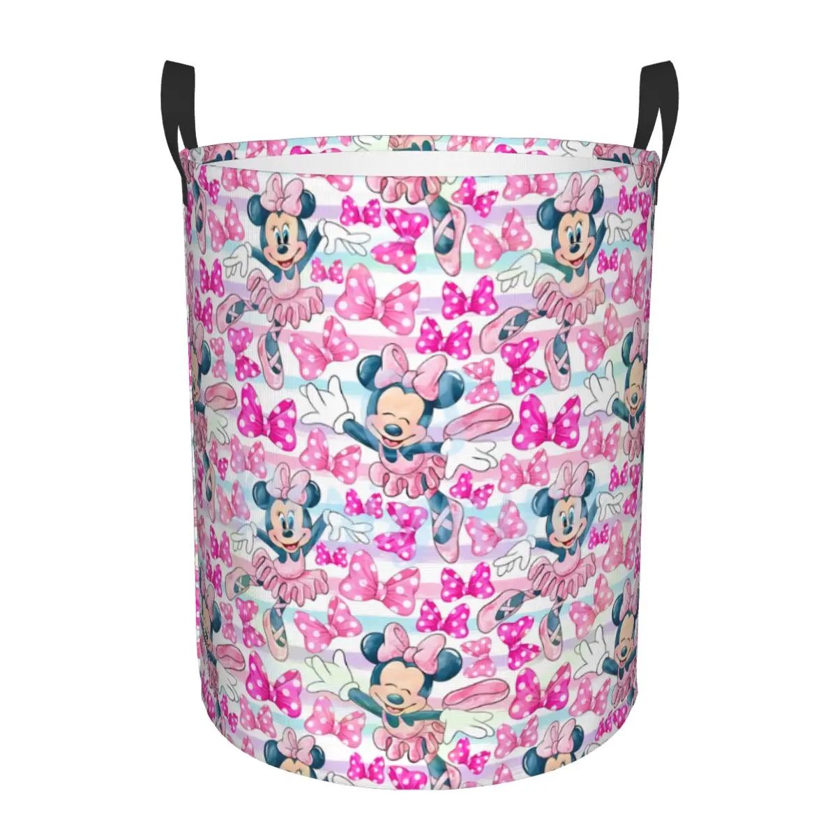 Custom Minnie Anime Mickey Mouse Cartoon Laundry Basket Foldable Clothes Hamper for Nursery Kids Toys Storage Bag