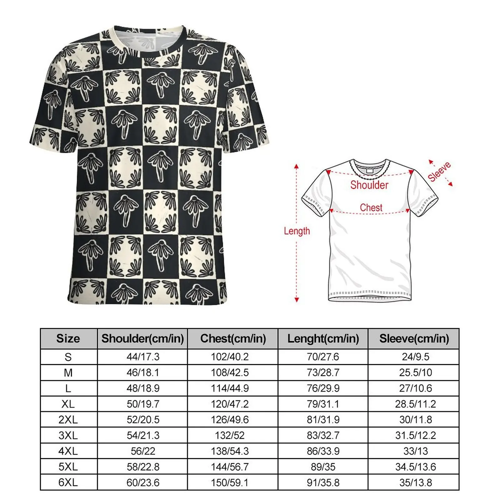Man Black And White Check Print T-Shirt Daisy Block Vintage T Shirts Short Sleeve Tshirt Hot Summer Awesome Plus Size Clothes