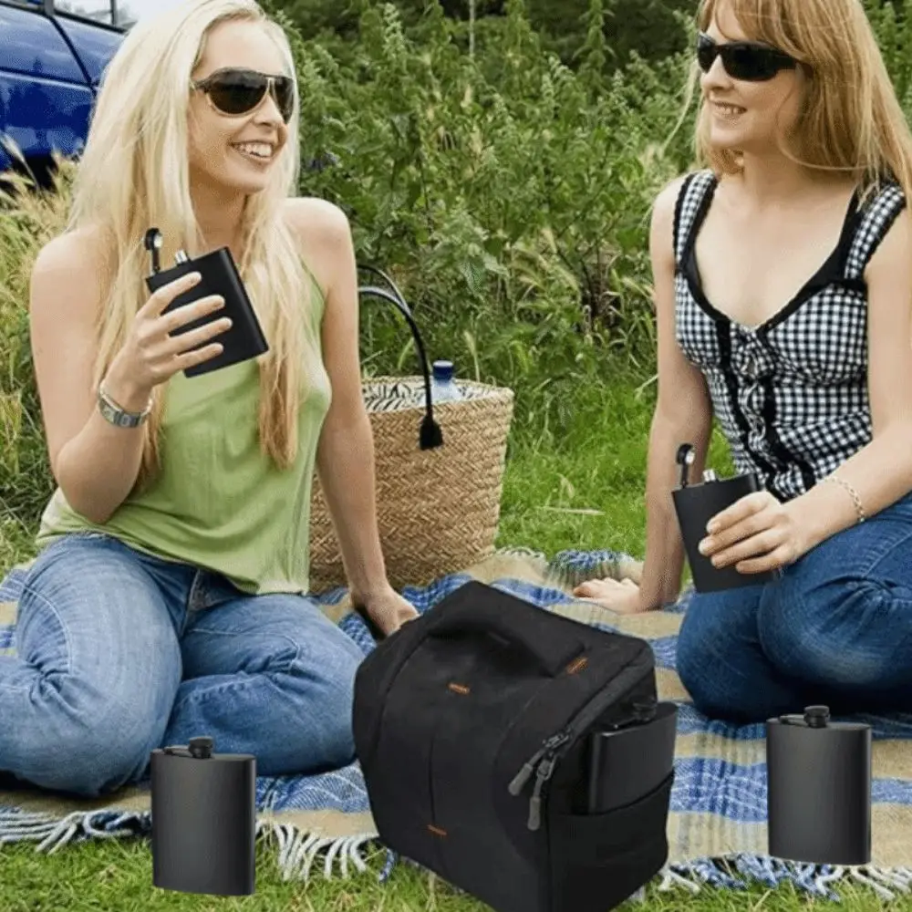 Drinkware 6/8/12 Oz Black Pocket Flagon Stainless Steel Flat Whisky Bottle Non -broken Mini Hip Flask Bar