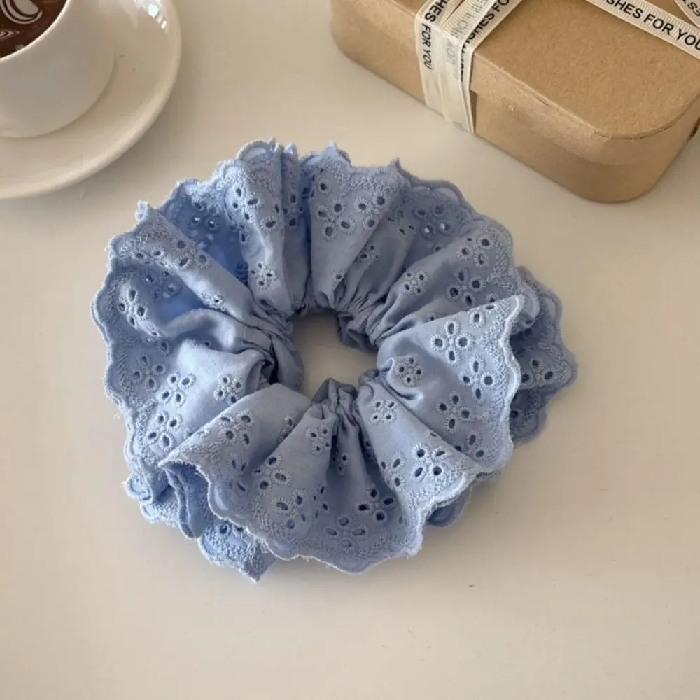 Flower Shape Ballet Style Lace Scrunchies Hair Tie Heart Embroidery Large Hair Scrunchies Cloth Rubber Bands
