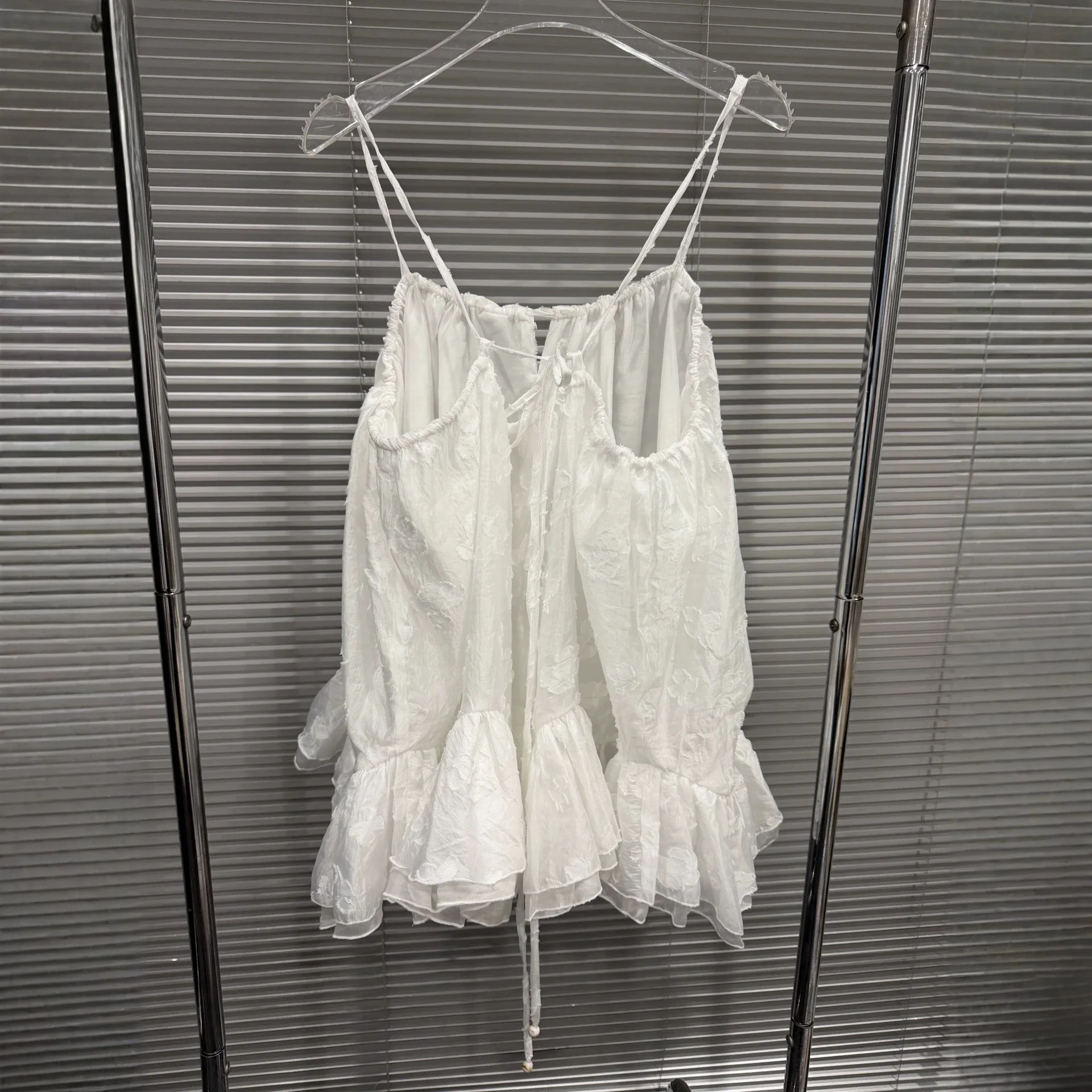 2026 Summer New Sweet Romantic Girls White Ruffled Hem Cami Tank Top