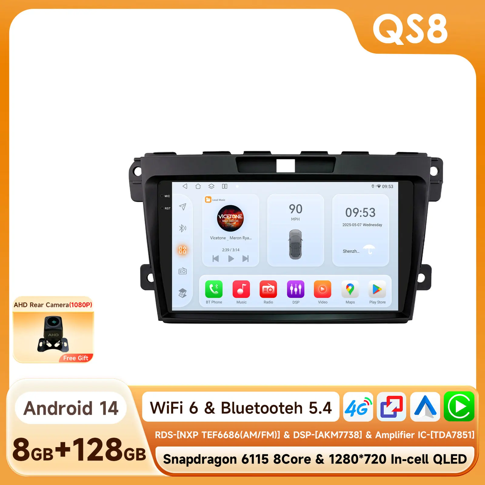 9'' GPS Navigatie Multimedia Speler 4G Carplay 2 Din Android 15 Autoradio Intelligent Scherm voor MAZDA CX-7 CX7 CX 7 2007-2014