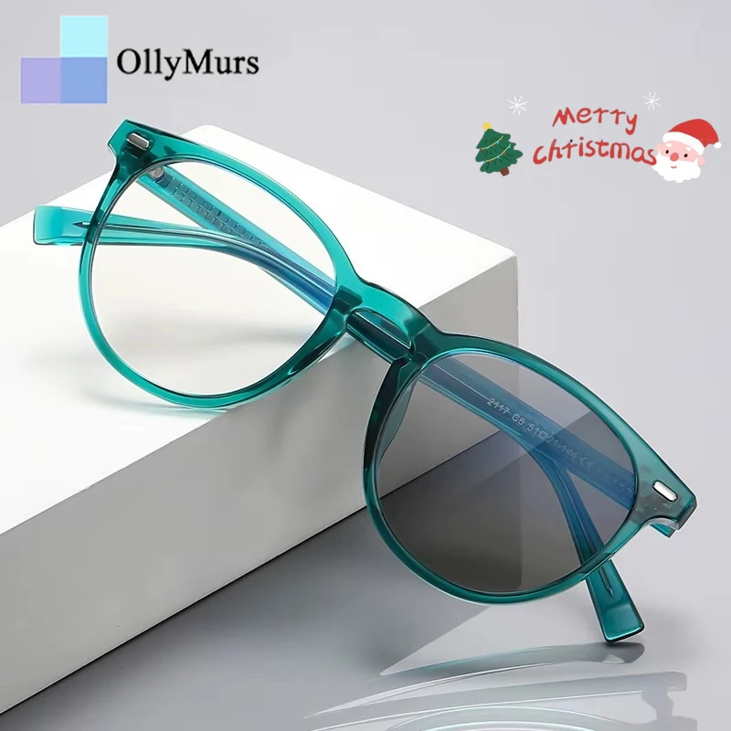 

OLLYMURS круглые фотохромные очки простой модный дизайн анти-синий свет мужские очки по рецепту женские солнцезащитные очки