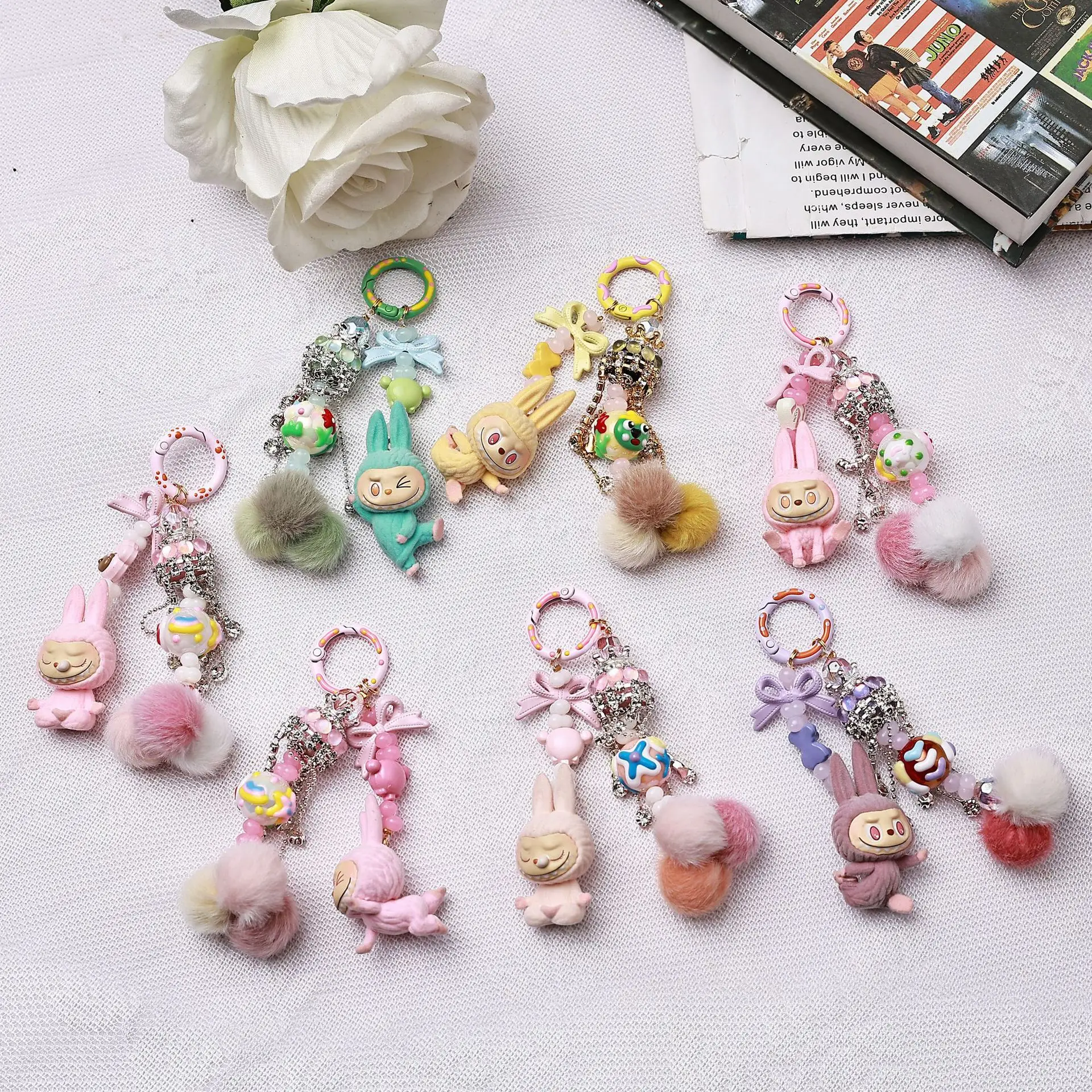 

New Labubu Kawaii Keychain Pendant Cartoon Cute Doll Car Keychain Backpack Pendant Gifts