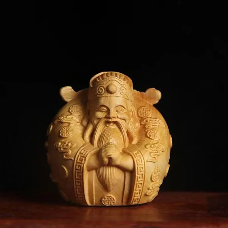 Natural Log Carving Characters God of Wealth Figurine , Chinese Characteristic Wood Carving Home Room Office  Feng Shui  Statue