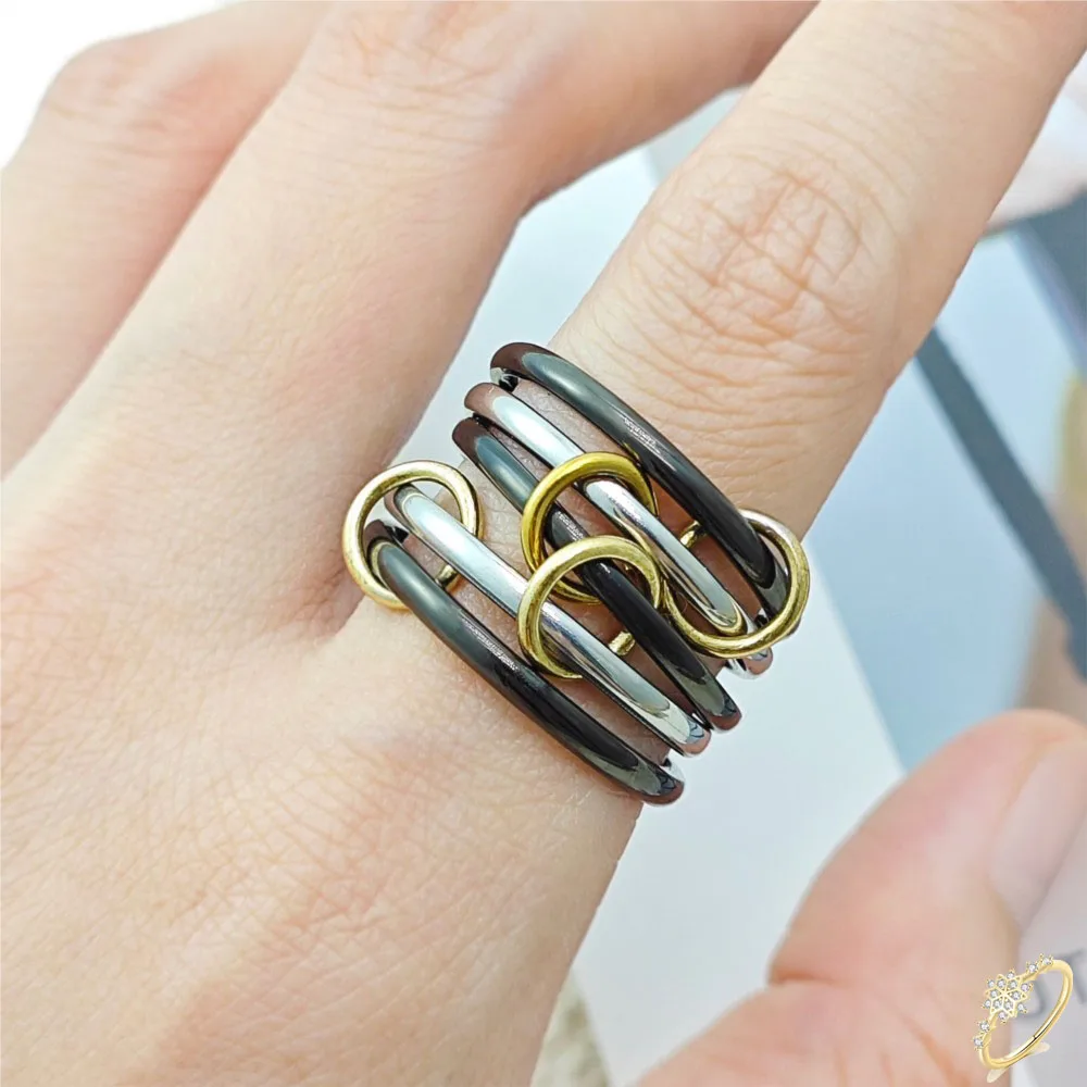 Trendy Black Gold Double Color Designer Rings Stack Set Stainless Steel Spinelli Ring For Women Finger Jewelry Gifts Chic Style