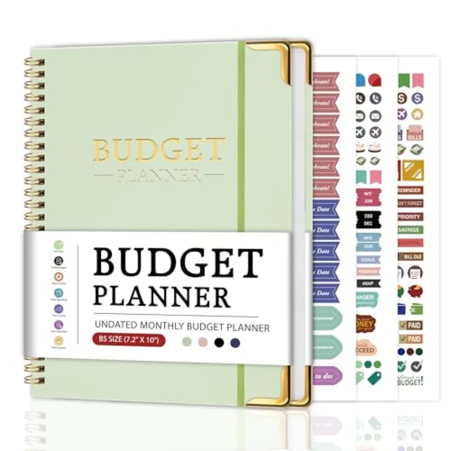 Budget Planner - Monthly Budget Book B5, Undated 12 Month Expense Tracker Notebook and Bill Organizer, Hard Cover Financial Acc