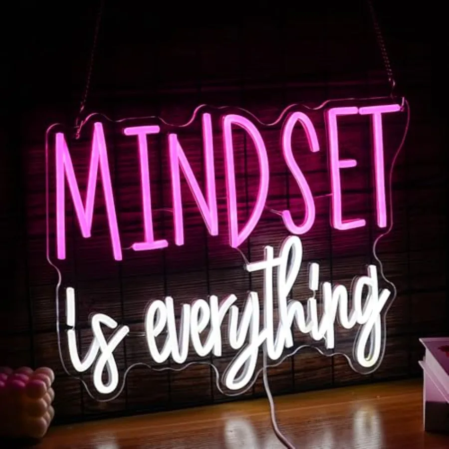 Mindset is Everything Neon Sign Dimmable Inspirational LED Light Up Sign for Wall Decor USB Powered Positive Quotes Motivationa