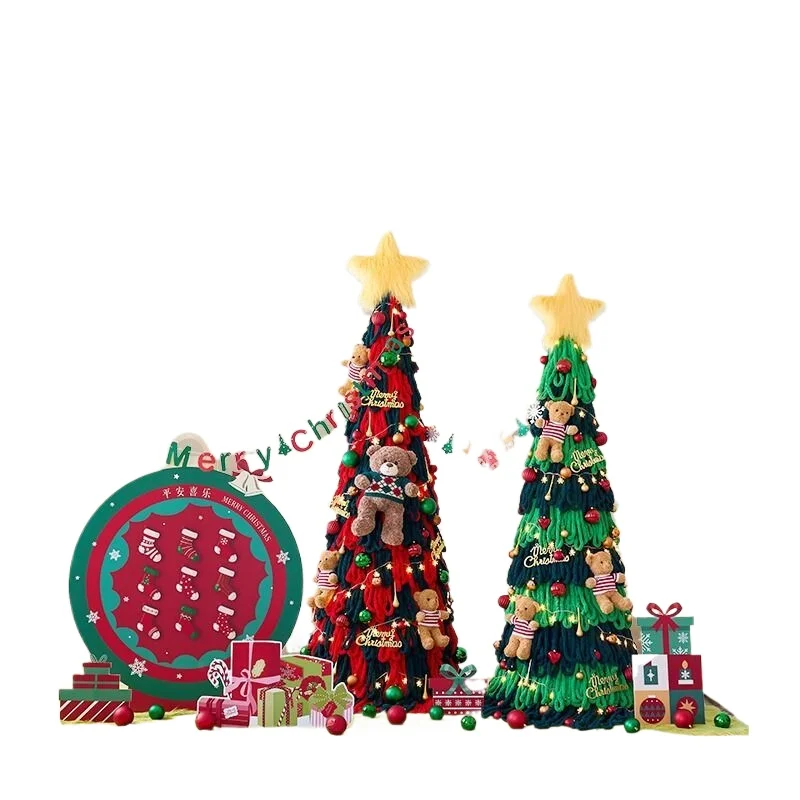 

2025 new red and green wool Christmas tree decoration shopping mall restaurant oversized Christmas floor ornament package