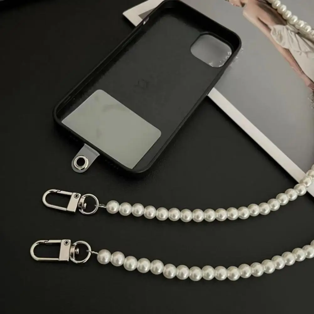 

Hand-beaded Phone Chain Mobile Phone Pendant Adjustable Mobile Phone Lanyard with Faux Pearl Beaded Chain Crossbody for Case
