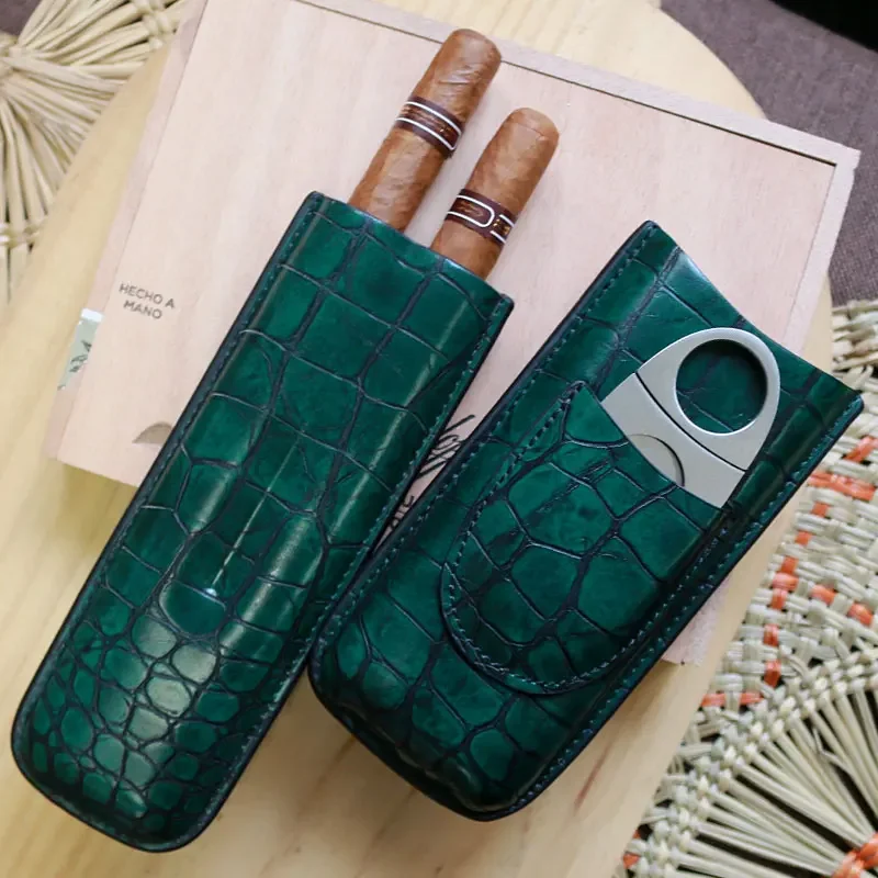 

Прочный кожаный футляр-хьюмидор для 2 сигар, коричневый, с керамическим ножом для сигар