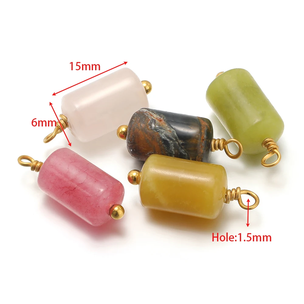 10pcs Stainless Steel Natural Stone Charms Cylinder Pendants Bulk for DIY Necklaces Bracelets Material Earrings Jewelry Making image 3