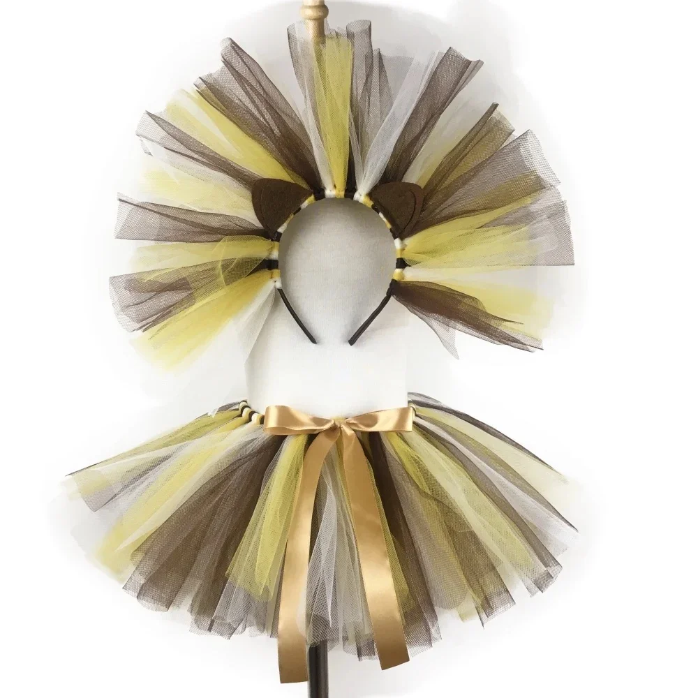 Girls Lion King Tutu Skirt Kids Tulle Pettiskirts with Hairbow Set Children Party Costumes Christmas Clothes Photography Skirts