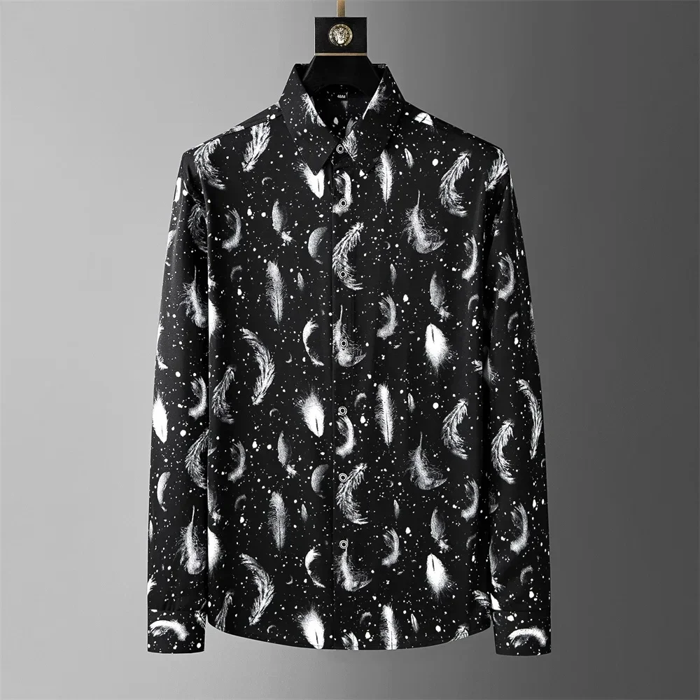 Luxury printed shirt men's long sleeved casual shirt fashionable street Korean style high-end feeling super large comfortable me