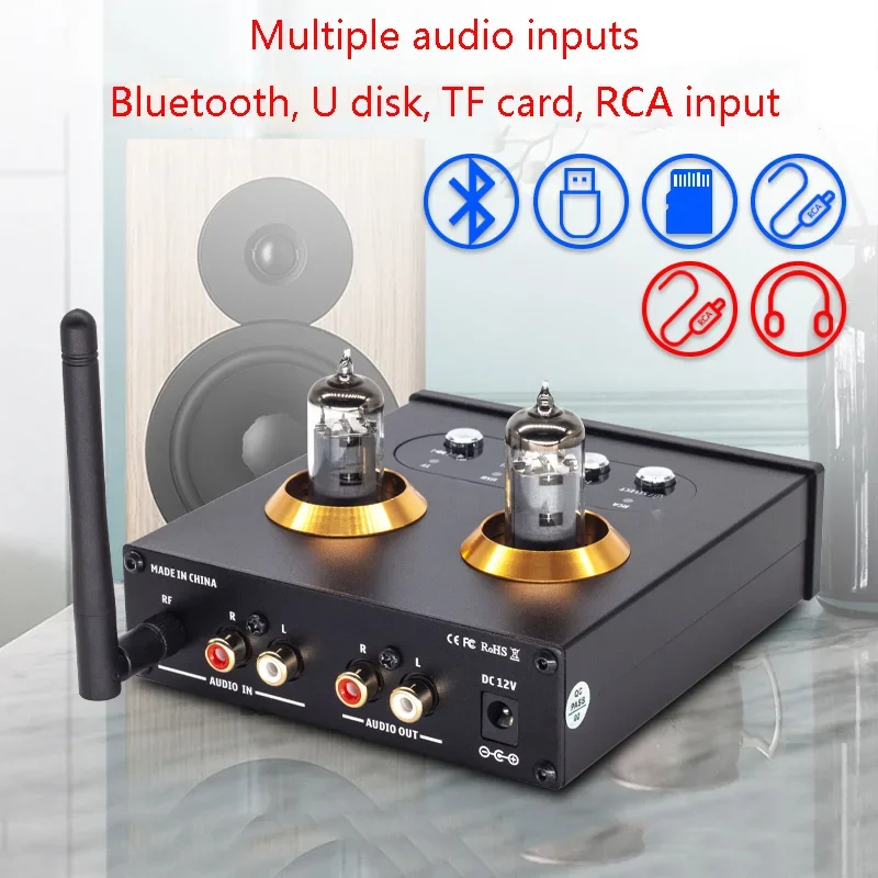 Multi-function Tube Preamplifier GE5654 Tube Bluetooth 5.0 U Disk TF Card Input HIFI Music Turntable Infrared Remote Control