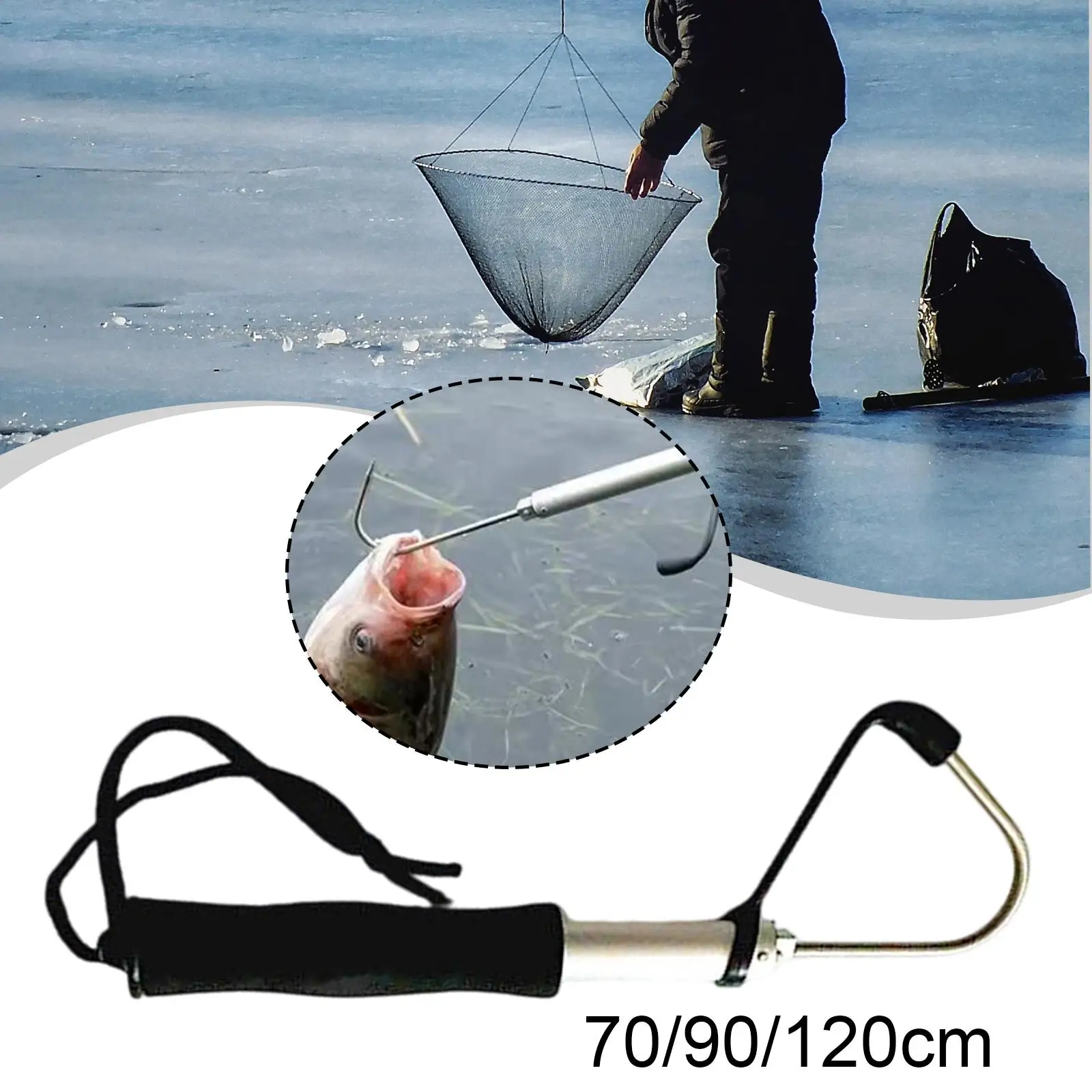 Telescopic Fishing Gaff, with Protective Cap, Stainless Steel Hook, for Ice, Portable ,Fish Accessory, Sturdy ,Practical