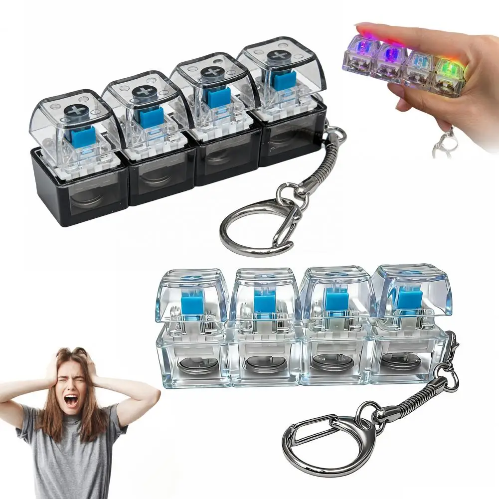 1/2Pcs 4-Keys Fidget Keyboard Toy with Light Stress Relief Transparent Cap Keyboard Finger Clicker Keychain Button Sensory Toy