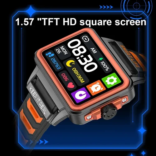 Imagen 2 del producto Reloj inteligente con personalidad de moda Hip Hop, pantalla HD de 1,57 pulgadas, Monitor continuo de ritmo cardíaco durante el sueño, reloj inteligente resistente al agua para juegos