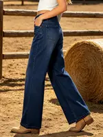 【HME】Jeans | Women Triple-Button High Waist Vertical Stitch Denim Pants, Dark Blue Washed Wide Straight Denim Jeans, Tummy Control To Optimize Proportion, Vertical Lines Lengthen Legs, Loose Leg Slimming, Versatile Casual Pants For Daily Commute 4