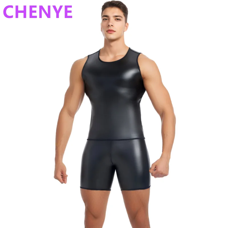 

Мужской новый жилет из искусственной кожи, майка, майка, рубашка без рукавов, жилеты, формирователи тела, тонкое нижнее белье, корсеты для тренировки талии