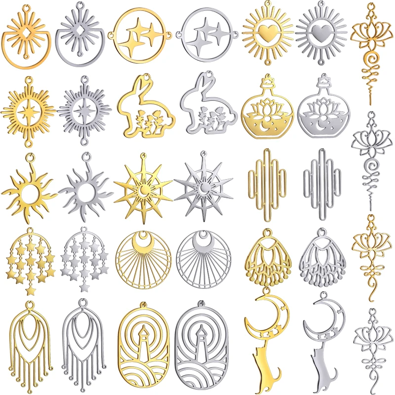 

3pcs Star Moon Charms Sun/Rabbit/Fox/Frog/Flower/Leaf Stainless Steel Pendant DIY Tassel Earrings Bracelets Jewelry Making Bulk
