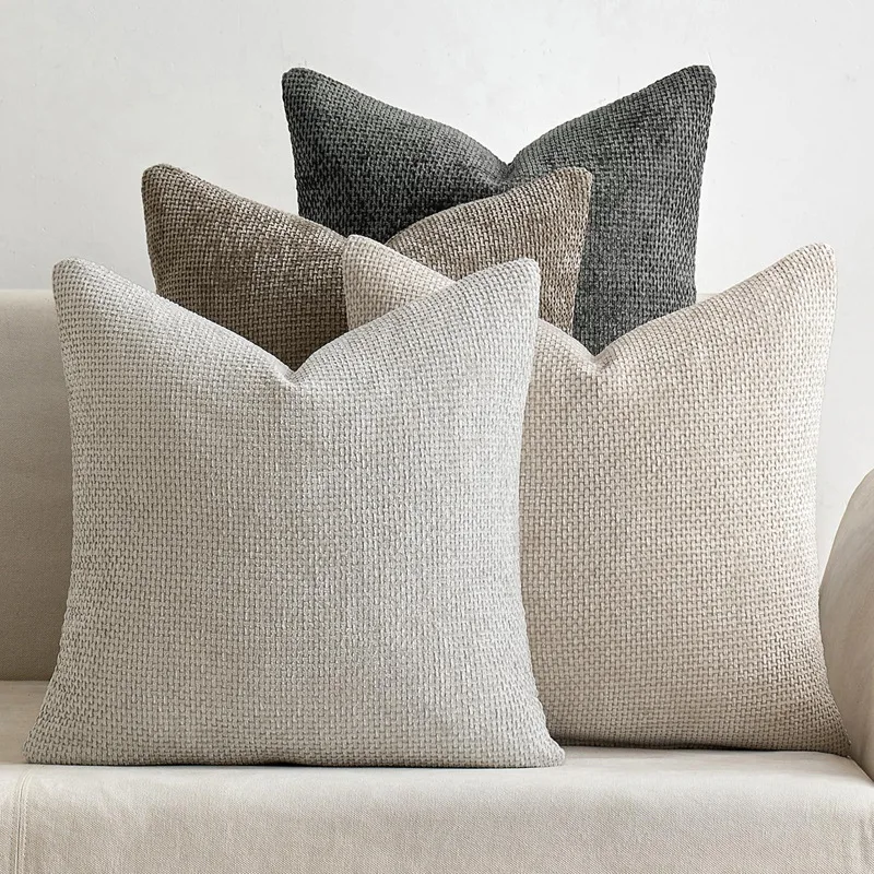 2Piece Nordic Solid Color Chenille Cushion Cover Coarse Textured Woven Pillowcase Soft Home Sofa Pillow Cover Decorative 18x18in