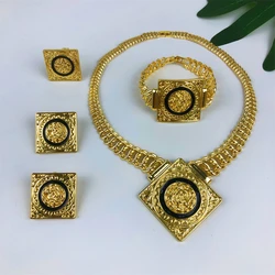 TITI Dubai Luxury Jewelry Set for Women 18K Gold Plated Necklace Bracelet Ring Earrings Classic Daily Wear Party Gift