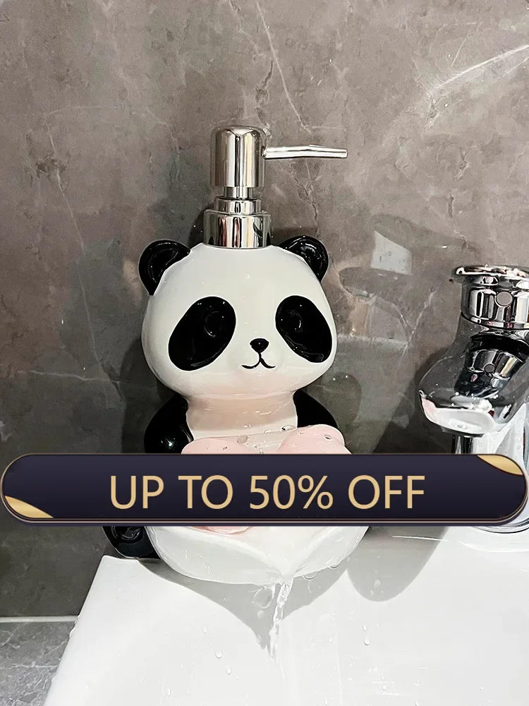 Creative Panda Lotion Bottle Dual Purpose Soap Box Two In One Shampoo Shower Gel Ceramic Press Split Bottle Soap Dispenser