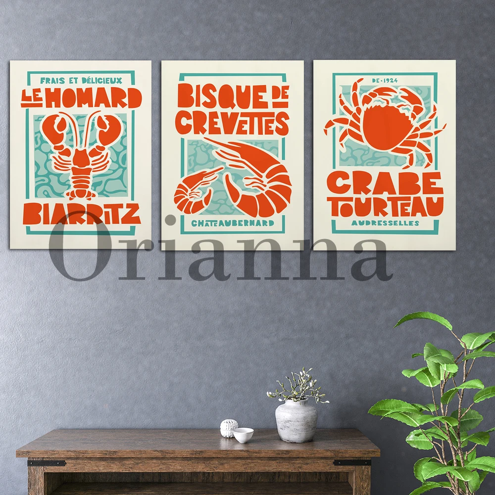 Kitchen Poster Print | French Biarritz Lobster Crab Prawns Shrimps | Foodie Gift | Wall Decor | Quirky Art Print | Kitchen Decor