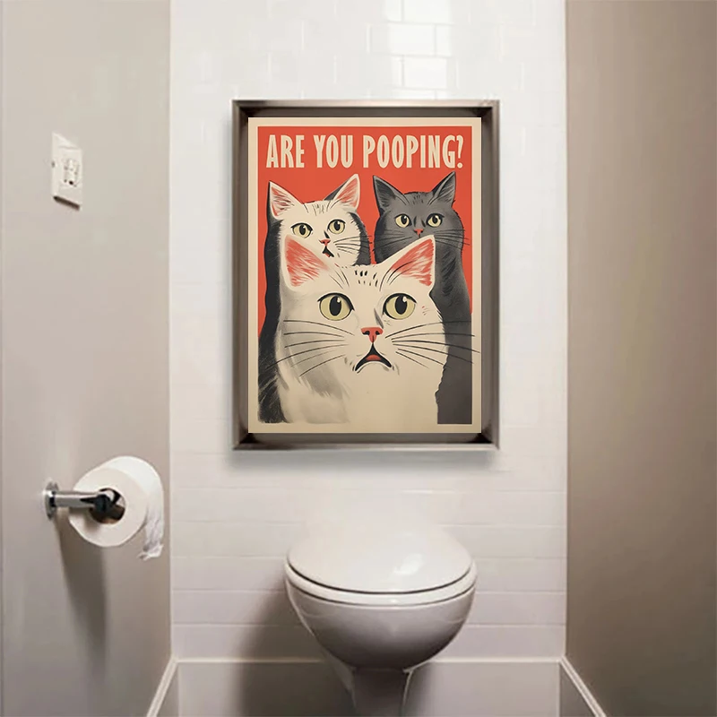 Are You Pooping Bathroom Sign Funny Cat Quotes Poster Prints Canvas Painting Retro Wall Art Pictures for Toilet Room Home Decor