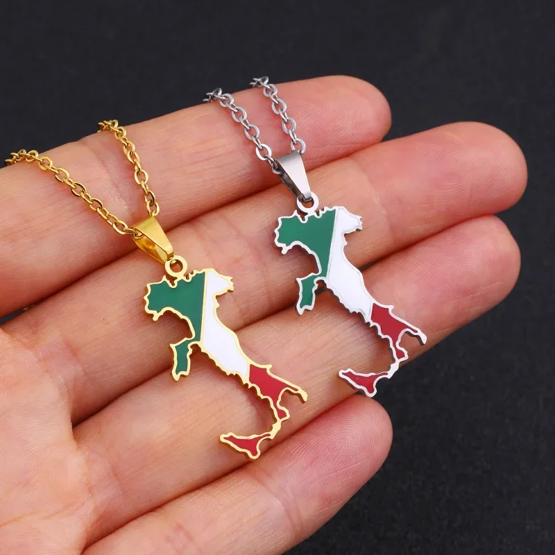 Italy Map Pendant Stainless Steel Necklace Famous Style Female Niche Design Sense Light Luxury Geometric Drip Jewelry