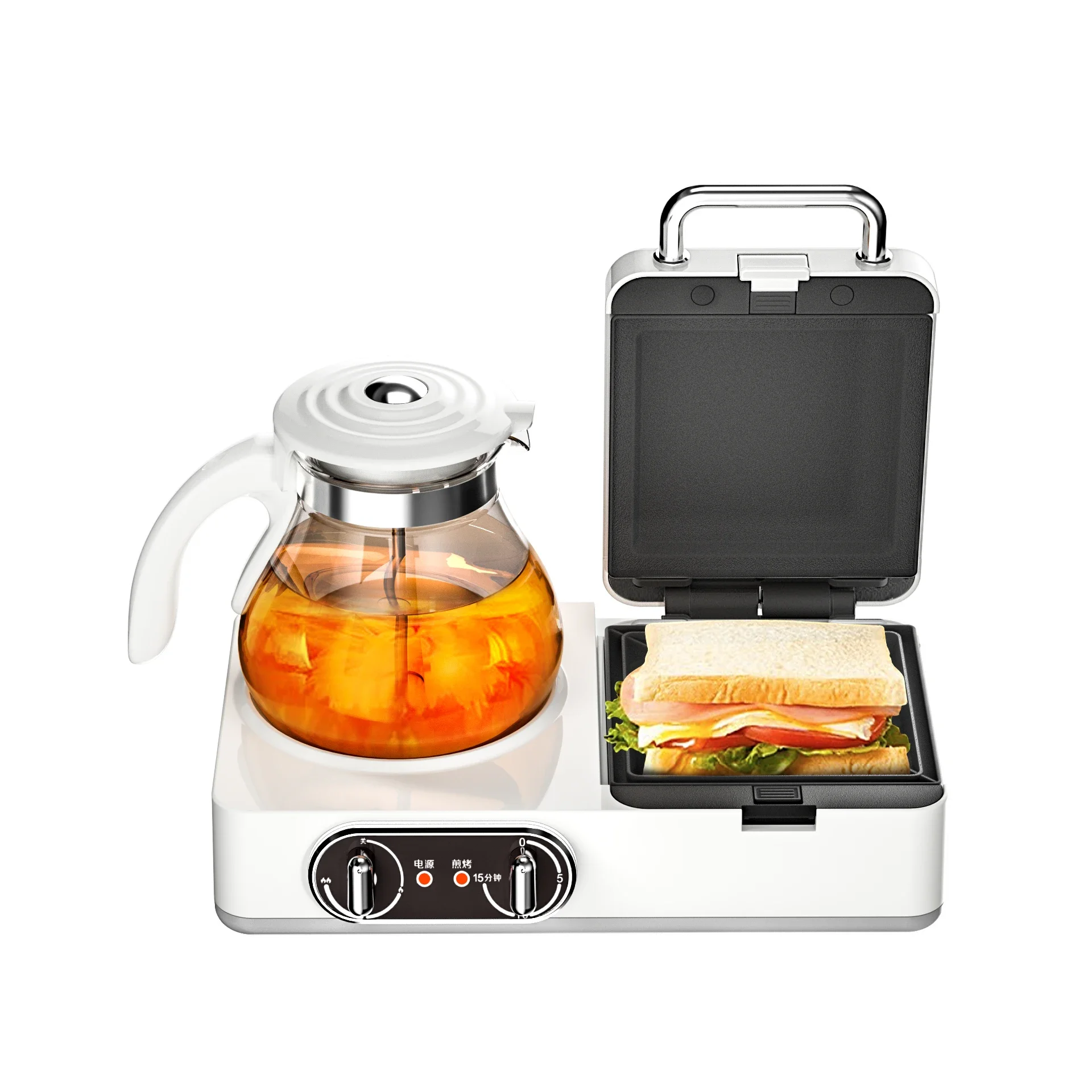 Home Use Electric Breakfast Sandwich maker with Cooking Pot Multifunction timer toast fried eggs 3 in 1 Breakfast makers